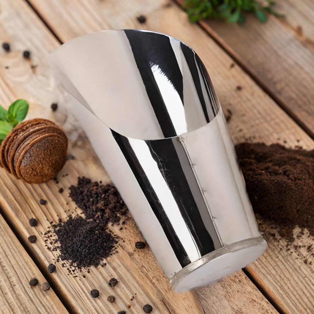 Imagen de una pala cónica de metal creada con IA