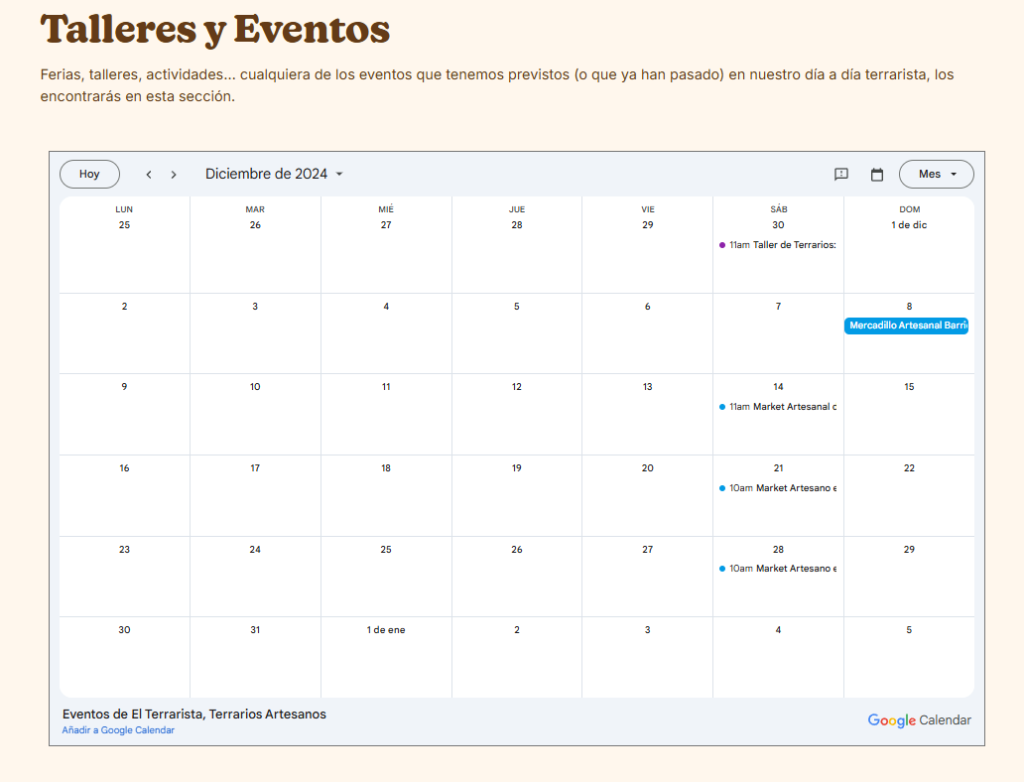 Imagen de un calendario con los eventos de El Terrarista